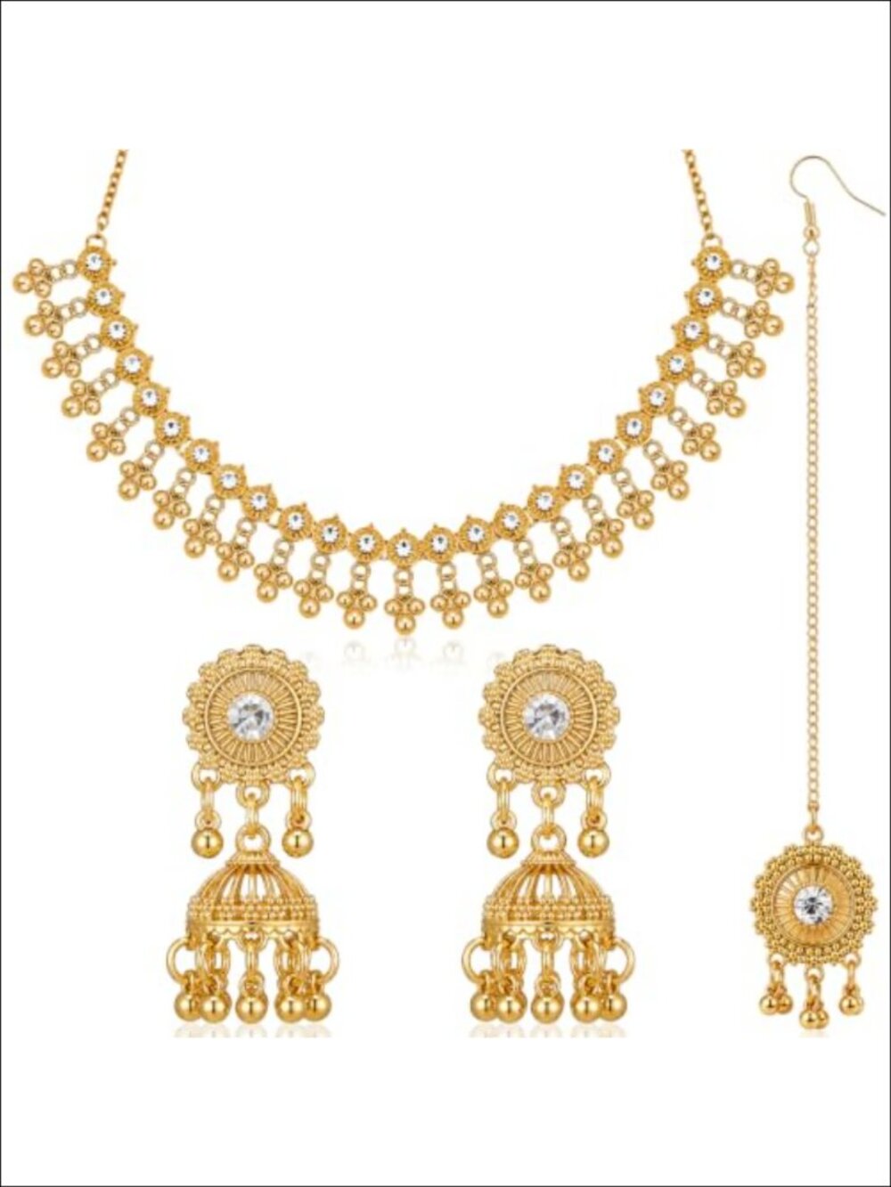 3 Pc Indian Jewelry Set Kundan Maang Tikka Necklace Earrings Traditional